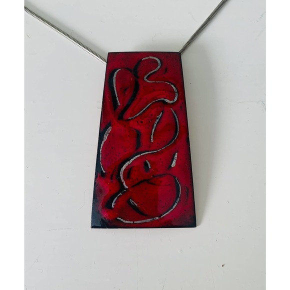 Red Enamel Copper Pendant Necklace - Picture 3 of 10